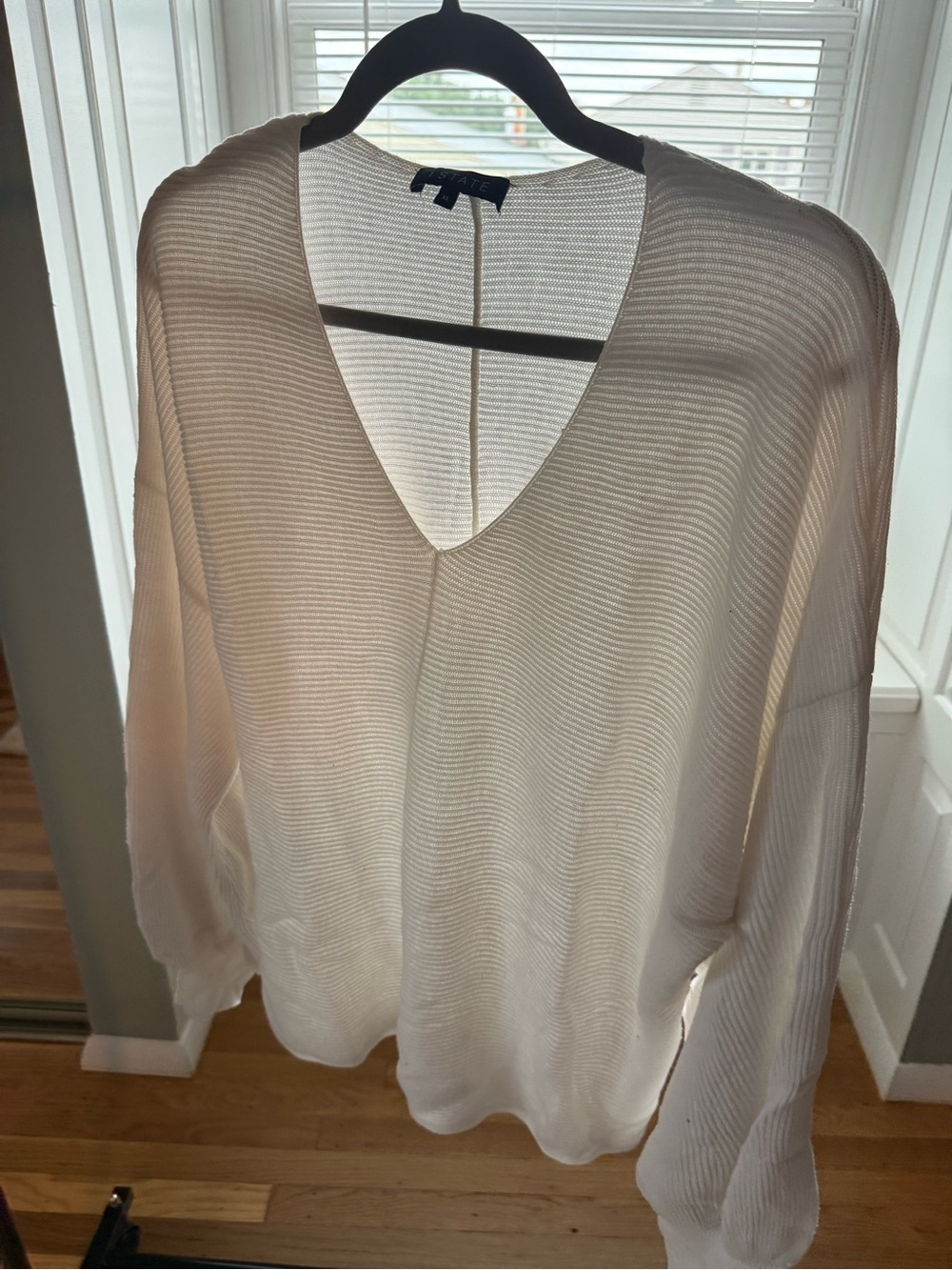 1. State White V-Neck Lightweight Knit Sweater